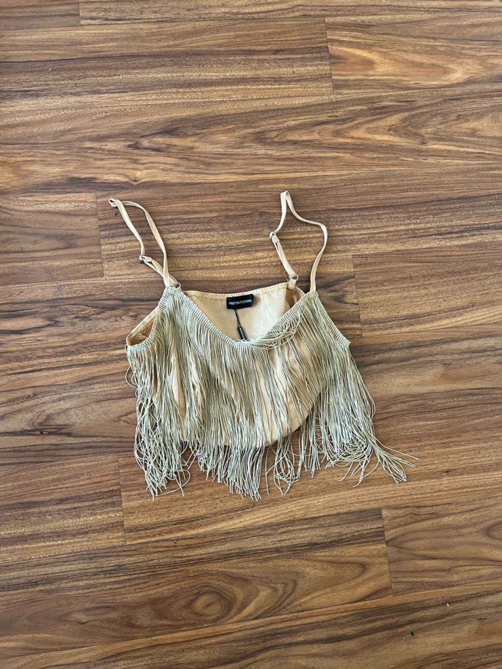 NWOT prettylittlething Fringe Crop Top in Light Gold